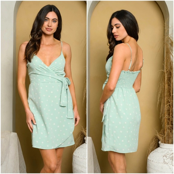 SLEEVELESS V-NECK SELF TIE MINI DRESS - Picture 1 of 4